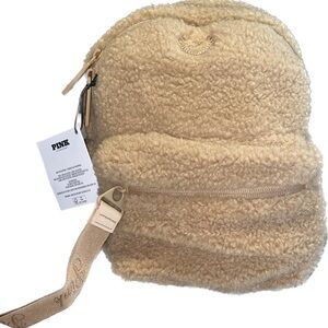 NWT PINK Victoria's Secret Tan Mini Fleece Backpack